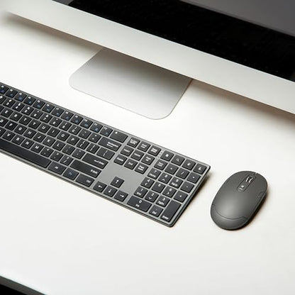 Amazon Basics Ultra Premium Wireless Keyboard and Mouse Combo, Rechargeable, Full-Size with Number Pad, Sleek Design, Plug and Play, Quiet Typing, 2.4GHz USB Receiver, Black - size: QWERTY