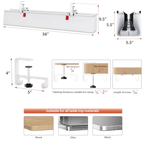 Univivi No Drill Under Desk Cable Management Tray, 36 inch Cable Management | Clamp/Screw Mount Cable Management Under Desk, Premium Fabric Under Desk Cable Tray, Various Size Cable tray for Office, Home - color: White, size: 36"L x 5.5"W