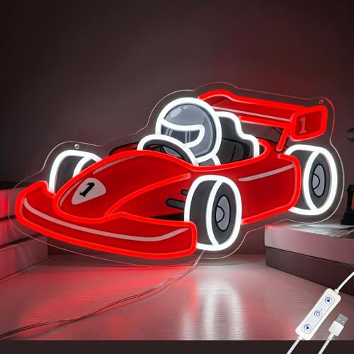 CULOIS Race Car Neon Sign for Boys Room Decor - Dimmable Racing Car LED Neon Light, Bedroom Game Room Wall Decor, Teen Boy Playroom Birthday Gifts - color: Red/White-Racing Car