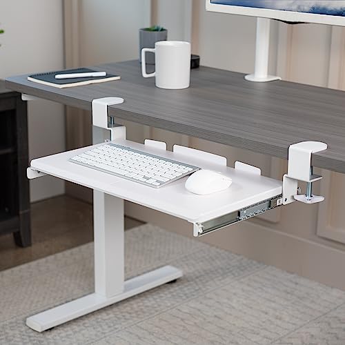 VIVO Small Keyboard Tray, Under Desk Pull Out with Extra Sturdy C Clamp Mount System, 20 (26 Including Clamps) x 11 inch Slide-Out Computer Platform Drawer, White, MOUNT-KB05ES-W | Keyboard Tray for Typing, Slide Out Platform, Extra Sturdy C-Clamp Mount S