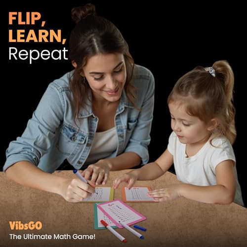 Math Flash Cards for Kids Ages 5–8 | Addition, Subtraction, Multiplication & Division | 4-Pack Complete Math Learning Set | Reusable Cards with Rings & Markers | Math Facts & Times Tables Practice