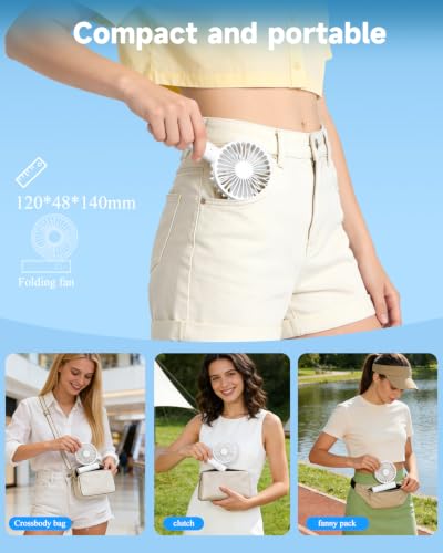 Personal Small USB Fan Rechargeable, 2-in-1 Foldable Handheld Fan Portable | 3 Gear Speeds Travel Fan Battery Powered Mini Table Fan with Lanyard for Travel Makeup Desk Girl Women Summer Gift White - color: Portable Fan