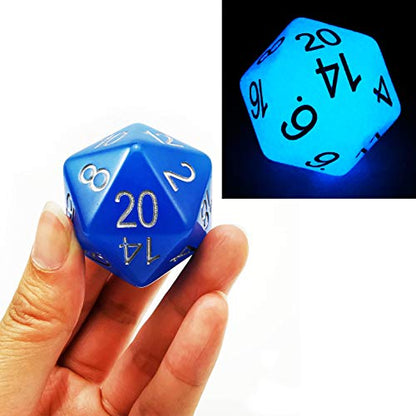 Bescon Jumbo Glowing D20 38MM, Big Size 20 Sides Dice Blue Glow in Dark, Big 20 Faces Cube 1.5 inch - color: Blue Glow in Dark