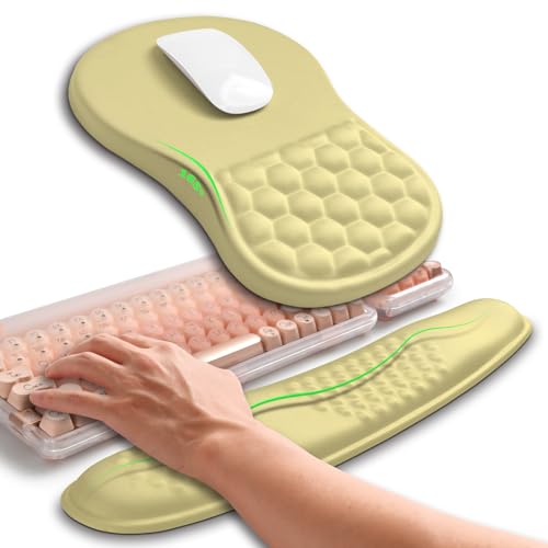 Hokafenle 2in1 Combination, Wave Keyboard Wrist Rest and Ergonomic Curvature Mouse Pad Wrist Support for Relieve Wrist Pain, Filled with Soft Cushion Memory Foam, Butter Yellow - color: Butter Yellow