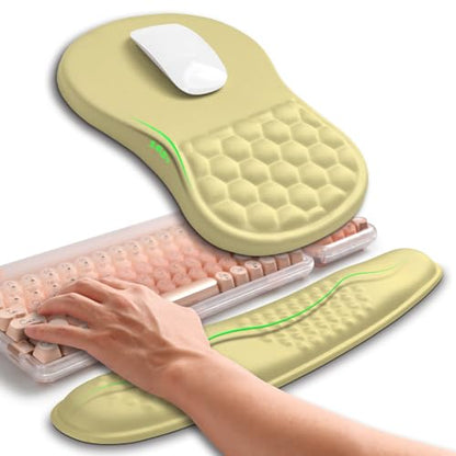 Hokafenle 2in1 Combination, Wave Keyboard Wrist Rest and Ergonomic Curvature Mouse Pad Wrist Support for Relieve Wrist Pain, Filled with Soft Cushion Memory Foam, Butter Yellow - color: Butter Yellow
