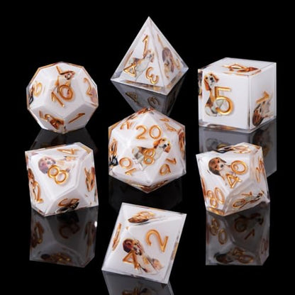 Sharp Edge DND Dice Set Cute Beagle Dog Handmade 7 Accessories Dice for Dungeons and Dragons TTRPG Games, Multi-Sided RPG Polyhedral Resin Sharp Edge Dice Roleplaying Games（Beagle Dog ） - color: Dog
