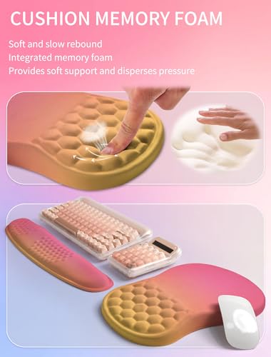 Hokafenle 2in1 Combination, Wave Keyboard Wrist Rest and Ergonomic Curvature Mouse Pad Wrist Support for Relieve Wrist Pain, Filled with Soft Cushion Memory Foam, Sunset Glow - color: Sunset Glow