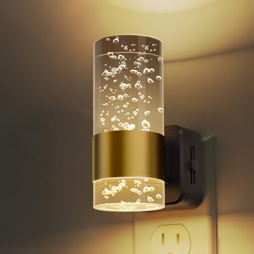L LOHAS LED Night Lights Plug into Wall, Acrylic Night Light,Dimmable Nightlight with 0-100 LM Adjustable Brightness, 3000K Plug in Night Light with Dusk to Dawn Sensor, for Bathroom Hallway - color: Gold Ring-3000K Gradient, size: 1 Pack