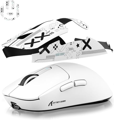 Mouse Anti Slip Grip Tape, Pre-Cut Universal Griptape for Superlight Wireless Gaming Mouse Skins, Sweat Resistant, Elastics Refined Side Grips, Easy to Apply, Ultra-thin 0.5mm (0.02in) - White - color: White & Black