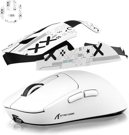 Mouse Anti Slip Grip Tape, Pre-Cut Universal Griptape for Superlight Wireless Gaming Mouse Skins, Sweat Resistant, Elastics Refined Side Grips, Easy to Apply, Ultra-thin 0.5mm (0.02in) - White - color: White & Black