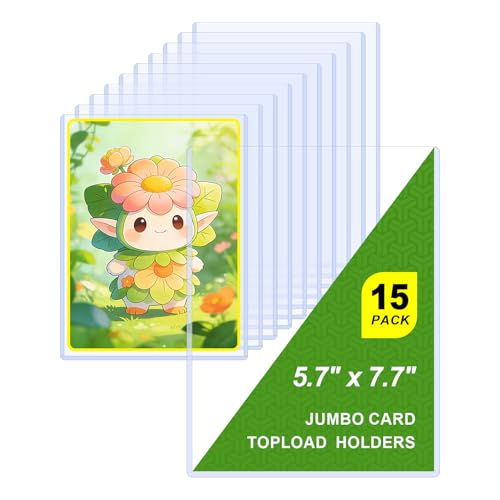 5x7 Toploader for Jumbo Cards - Perfect Fit for 5.4" x 7.5" Oversized Cards, Clear Rigid Hard Plastic Sleeves for Collectible Trading Cards, Photo Protectors -15 Pack - size: L: 5.4"x7.5"-15 Pcs