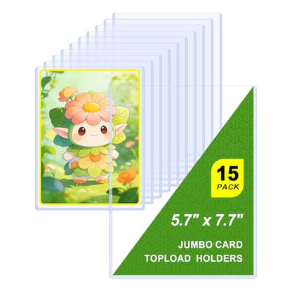 5x7 Toploader for Jumbo Cards - Perfect Fit for 5.4" x 7.5" Oversized Cards, Clear Rigid Hard Plastic Sleeves for Collectible Trading Cards, Photo Protectors -15 Pack - size: L: 5.4"x7.5"-15 Pcs
