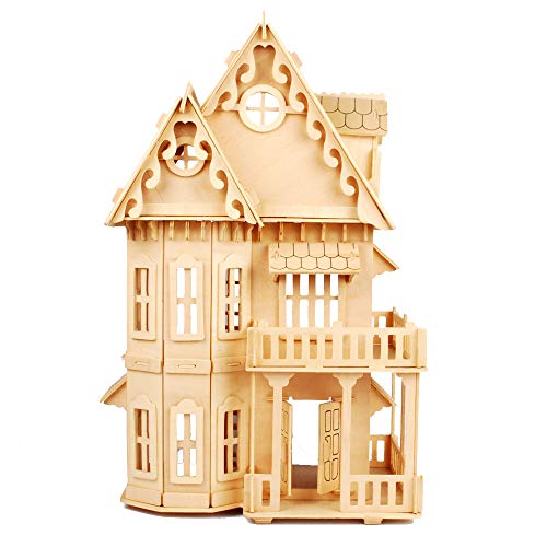 NWFashion 17" Wooden 6 Rooms DIY Kits 3D Puzzle for Christmas Party Halloween House (Gothic) - color: Gothic