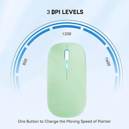 WREANU Wireless Bluetooth Mouse Rechargeable Laptop Mice with LED Lights Silent Slim Use(BT5.2 and 2.4G Portable USB Receiver)Dual Mode Computer Mouse for Laptop/iPad/Tablet/Apple/Computer/Mac(Green) - color: Green Wireless Bluetooth Mouse