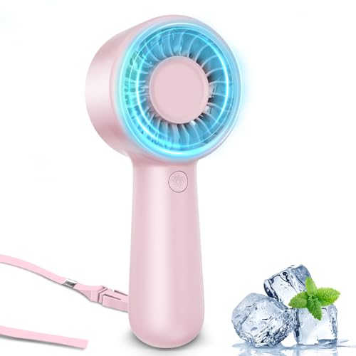 Portable Handheld Fan Personal Small Turbo Hand Fan Powerful, Cooling, Lanyard, USB Rechargeable, 5 Speeds, Makeup, Gifts for Women Men, Kid, Mom, Hot Summer, Travel, Sports, Wedding Use - color: Pink, style: Indicator