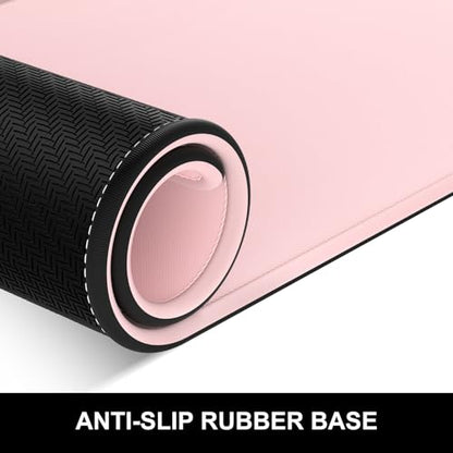 Hsurbtra Desk Pad, 32" x 16" Premium-Textured Desk Mat, Stitched Edge Anti-Slip Waterproof Rubber Mouse Pad, L Extended Computer Mat for Office Gaming Laptop Keyboard Pink - color: Pink, size: L Deskpad (32" x 16")