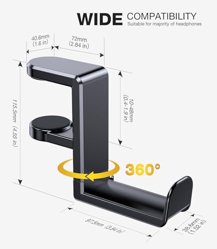 Coolpow Gaming Headphone Stand for Desk【360°Rotating】PC Headset Holder for Desk Hook Mount, Headset Stand Holder Clip Under Desk Headphone Hanger for Airpods Max, HyperX, Sennheiser All Headphone Size