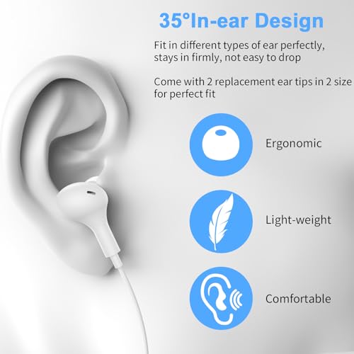 USB Earbuds with Microphone for PC Laptop,Wired USBA Headset with Mic in Ear Buds Noise Isolating Light Laptop Earphones Headphones for Dell HP Surface Computer Office Zoom Work Gaming School,White - color: White