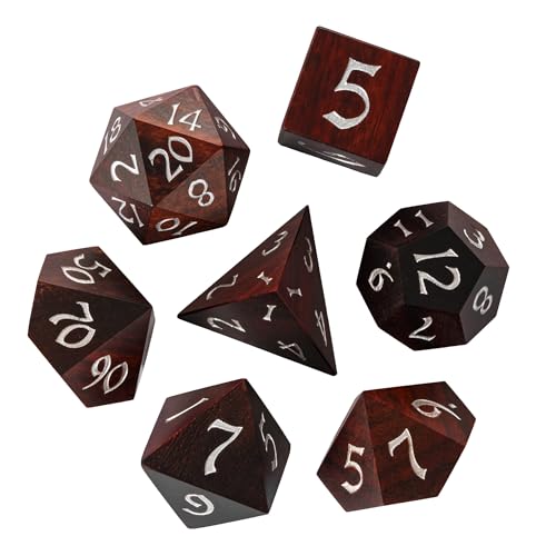 Wooden DND Dice Set Red Sandalwood Wood Dice Set for Tabletop Games | Iron Box, DM Gift, for Dungeons and Dragons Role Playing Games - color: Big Red Sandalwood