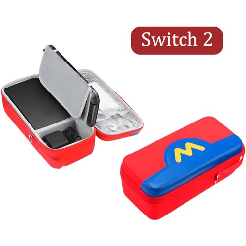 QUBAMG Switch 2 Dock Case Compatible with Nintendo Switch 2（2025）, Fit Joy-Con,AC Adapter, Adjustable Stand & Game Cartridges,Portable Travel Case with Zipper Hard Shell for Switch Console Pro - color: Switch 2 Red 2