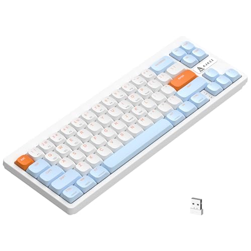 A.JAZZ AKL680 65% Low Profile Wireless Mechanical Keyboard, BT/2.4Ghz Dual Mode 68 Keys Gaming Keyboard with Ultra-Thin Red Switches for PC/Laptop/Windows/Mac(Blue/White) - color: Blue/White/Red Switch