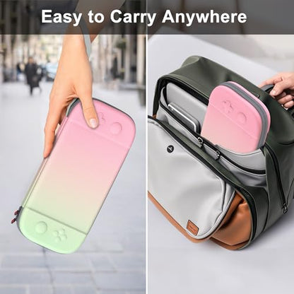 STARTRC GAMES Slim Carrying Case for Nintendo Switch 2 2025, Hard Shell Travel Case with 12 Game Card Slots, Portable Carry Bag for Switch 2 Console Pink & Green - color: Pink & Green