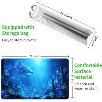 MTG Playmat with Storage Bag, 24 x 14 Inch Stitched Non Slip Rubber Trading Card Game Mat, 2mm Thick Tabletop Mat for Card Games, Blue Ocean Ruins