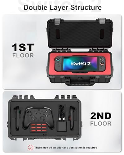 STARTRC GAMES Hard Carrying Case for Nintendo Switch 2, Waterproof Hard Travel Case for Nintendo Switch 2 Console, 2 Pro Controllers, 16 Game Cards and Other Accessories (Small)