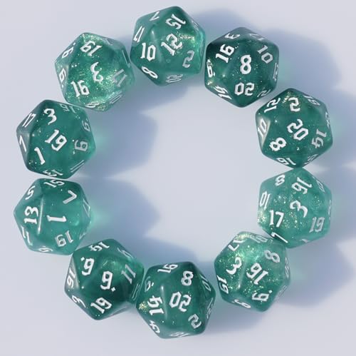 10PCs D20 Polyhedral Dice Set 22mm for DND RPG MTG Dungeons and Dragons Dice (Cyan) - color: Cyan