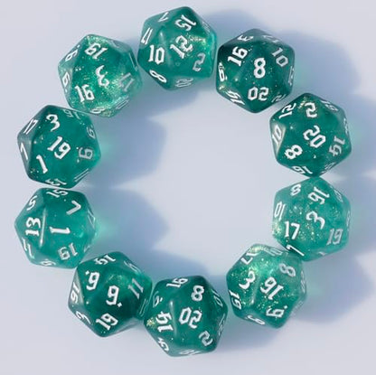 10PCs D20 Polyhedral Dice Set 22mm for DND RPG MTG Dungeons and Dragons Dice (Cyan) - color: Cyan