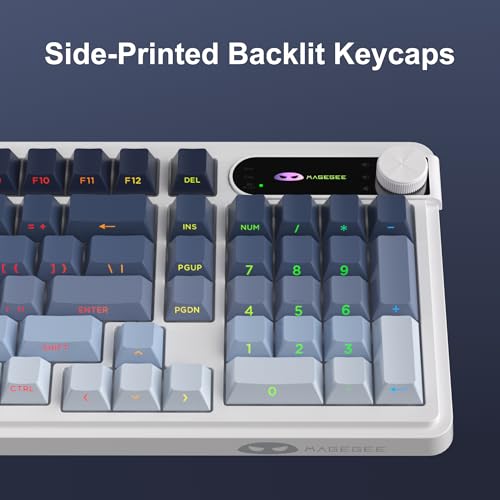 MageGee GK960 Wireless Keyboard, 98 Keys Tri-Mode BT/2.4G/Wired Membrane Gaming Keyboard, RGB Creamy Keyboard with Number Pad, Knob Control, Side Printed Keycaps, 4000mAh Battery - Black & Blue - color: Black & Blue