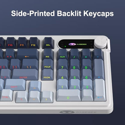 MageGee GK960 Wireless Keyboard, 98 Keys Tri-Mode BT/2.4G/Wired Membrane Gaming Keyboard, RGB Creamy Keyboard with Number Pad, Knob Control, Side Printed Keycaps, 4000mAh Battery - Black & Blue - color: Black & Blue
