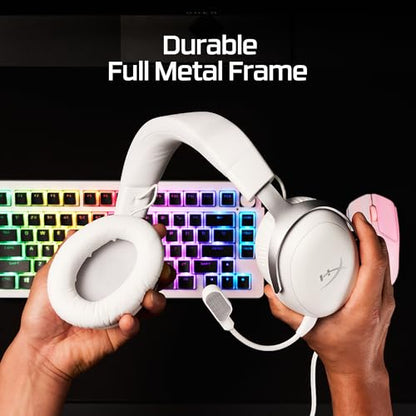 HyperX Cloud III – Wired Gaming Headset, PC, PS5, Xbox Series X|S, Angled 53mm Drivers, Memory Foam, Durable Frame, Ultra-Clear 10mm Mic, USB-C, USB-A, 3.5mm – White