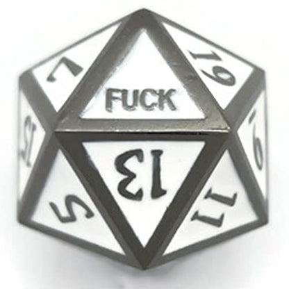Metal D20 F Dice Critical Fail F 20 Sided Die Set DND Number Role Playing Game Dungeons and Dragons D&D Black Silver Red Blue Gold Copper Purple Green Pink White (Single Dice, White and Black) - color: White and Black, style: Single Dice