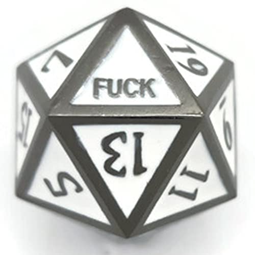 Metal D20 F Dice Critical Fail F 20 Sided Die Set DND Number Role Playing Game Dungeons and Dragons D&D Black Silver Red Blue Gold Copper Purple Green Pink White (Single Dice, White and Black) - color: White and Black, style: Single Dice