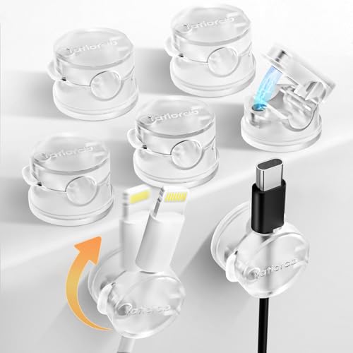 Cable Management Clips, 7-Pack Clear Cord Organizers, Desktop Cable Holders Compatible with 0-8mm Wires