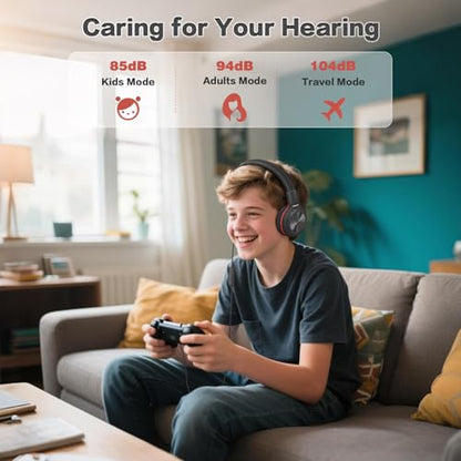 SIMOLIO Wired Headphones for Kids with Mic, USB C & 3.5mm, Safe Volume, Share Port & Pouch, Kids Headphones w/Passive Noise Cancelling, Foldable Headsets for School Airplane Travel iPad (Black) - color: Jet Black USB C&3.5mm