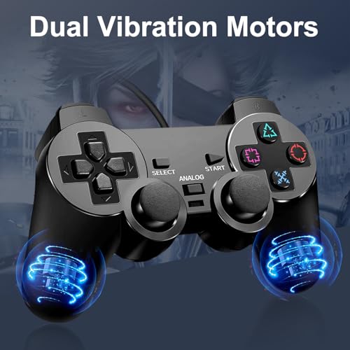 HaeBorl PS2 Controller,2 Pack Wired Controller for PS2/PS2 Slim/PS1 | PS2 Replacement Wired Controller with Dual Vibration, High Stable Signal, Black - color: Black