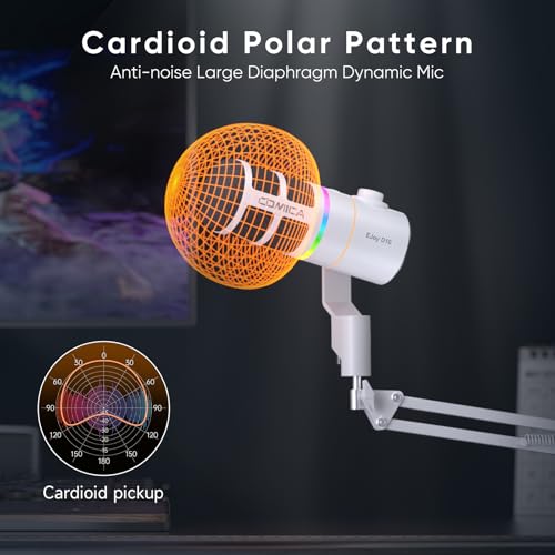 COMICA EJoy D10(A) USB/XLR Dynamic Gaming Mic with Boom Arm, Noise Cancel | Cardioid Dynamic Capsule, 48khz/24bit, 4-Level Gain & Real-Time Monitor, Streaming Microphone for Gamers Pc/Laptop/Ps5 - color: White