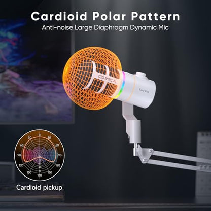 COMICA EJoy D10(A) USB/XLR Dynamic Gaming Mic with Boom Arm, Noise Cancel | Cardioid Dynamic Capsule, 48khz/24bit, 4-Level Gain & Real-Time Monitor, Streaming Microphone for Gamers Pc/Laptop/Ps5 - color: White
