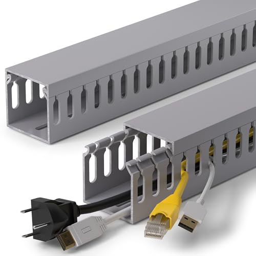 1.6"H x 1.6"W Cable Raceway, 99in Under Desk Wire Management Channel, Grey | Slotted Wire Duct, 6Pack, 16.5in Each, Heavy-Duty PVC Cable Management for Server Racks, Network Cables & Electrical Cabinets - color: Grey, size: 1.6in H X 1.6in W X 99in L