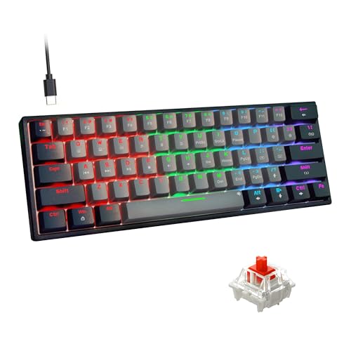 Snpurdiri 60 Percent Machanical Keyboard (Black-Grey, Red Switches) | Full Anti-Ghosting 60% Gaming Keyboard Rainbow Backlit for PC Gamer Office Business - color: Black Grey/Red Switch