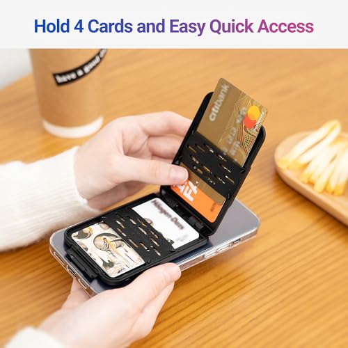 PROfezzion Double Sided Magnetic Wallet 4-Card Holder for MagSafe iPhones | Black, RFID Blocking, Locking Latch, Kickstand, Fits MagSafe Mount Stand Grip for iPhone 17 16 15 14 13 12 Pro Max & More - color: Black