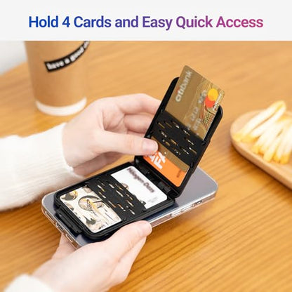 PROfezzion Double Sided Magnetic Wallet 4-Card Holder for MagSafe iPhones | Black, RFID Blocking, Locking Latch, Kickstand, Fits MagSafe Mount Stand Grip for iPhone 17 16 15 14 13 12 Pro Max & More - color: Black
