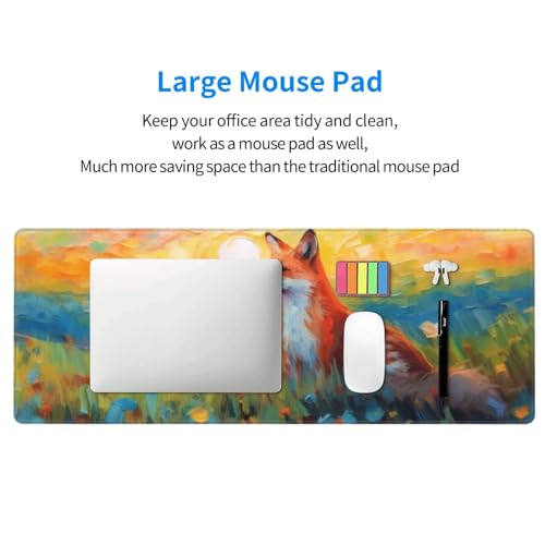 Gaming Mouse Pad, Large Non-Slip Rubber Base Mousepad, Keyboard Mouse Mat, Desk Pad with Stitched Edges, 31.5x11.8inch, Fox - color: Fox