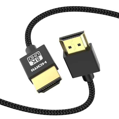 Ultra Thin 8K HDMI Cables 1.5FT, Hyper Slim HDMI 2.1Cable Support 4K@120Hz 8K@60Hz eARC HDR10 VRR Dolby Vision HDCP 2.2 & 2.3 48Gbps for RTX5090 TV Monitor Projector PS5