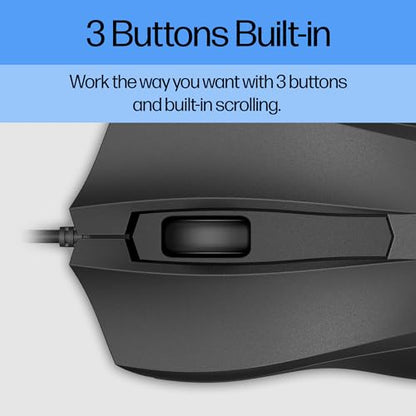 HP Wired Mouse 100 - Precise Optical Sensor with 1600 DPI - Easy USB Connection - Ambidextrous Design - 3 Button Control & Built-in Scrolling - Multi-OS Compatible (6VY96AA#ABL) - style: New
