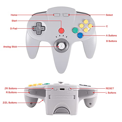 KIWITATA Classic Wireless N64 Controller, 2.4GHZ Retro N64 Wireless Remote Joystick Controller Gamepad Compatible with N64 System Video Game Console Gray - color: Grey