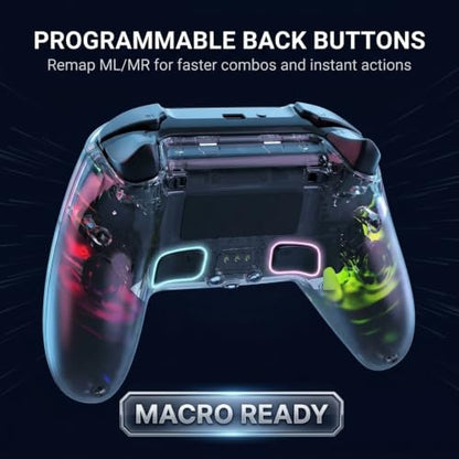 Fyvra Wireless Controller compatible with PS5, PS5 Slim, PS5 Pro, PC, iOS, Mac, Android and Steam with Hall Effect Joysticks and Triggers, 6-Axis Gyro, RGB Lighting, Programmable Back Buttons, Bluetooth 5.3