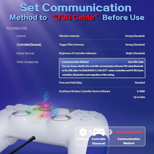 Kamylorus Wired Controller for PS-5/PC, RGB Gaming Controller with Programmable/Remap/Turbo/LED Light Functions, 3.5MM Headphone Jack, Dual Vibration - color: white